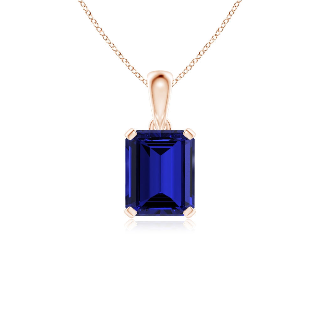 10x8mm Labgrown Lab-Grown Emerald-Cut Blue Sapphire Solitaire Pendant in Rose Gold