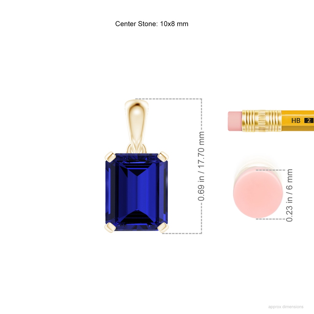 10x8mm Labgrown Lab-Grown Emerald-Cut Blue Sapphire Solitaire Pendant in Yellow Gold ruler