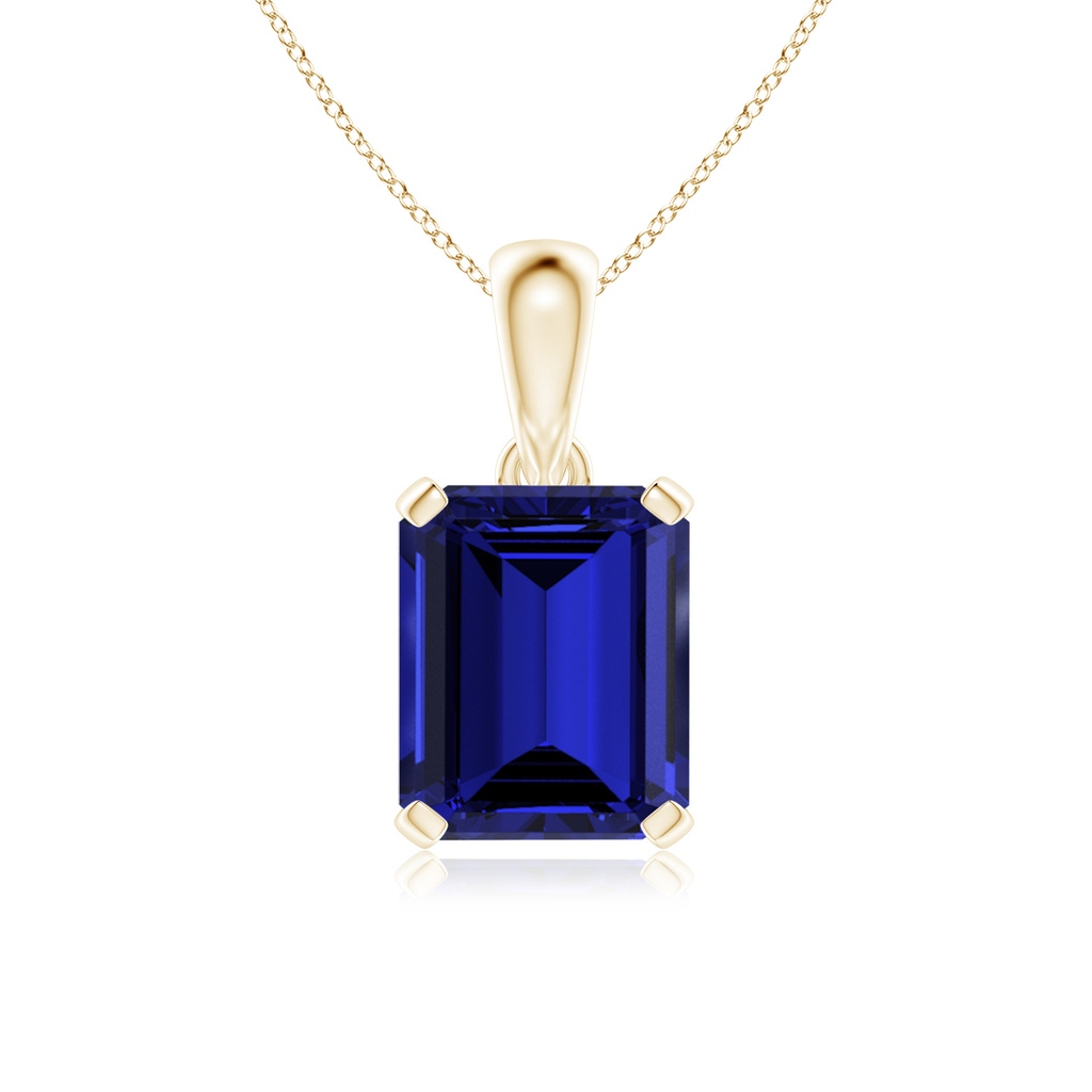 12x10mm Labgrown Lab-Grown Emerald-Cut Blue Sapphire Solitaire Pendant in Yellow Gold 