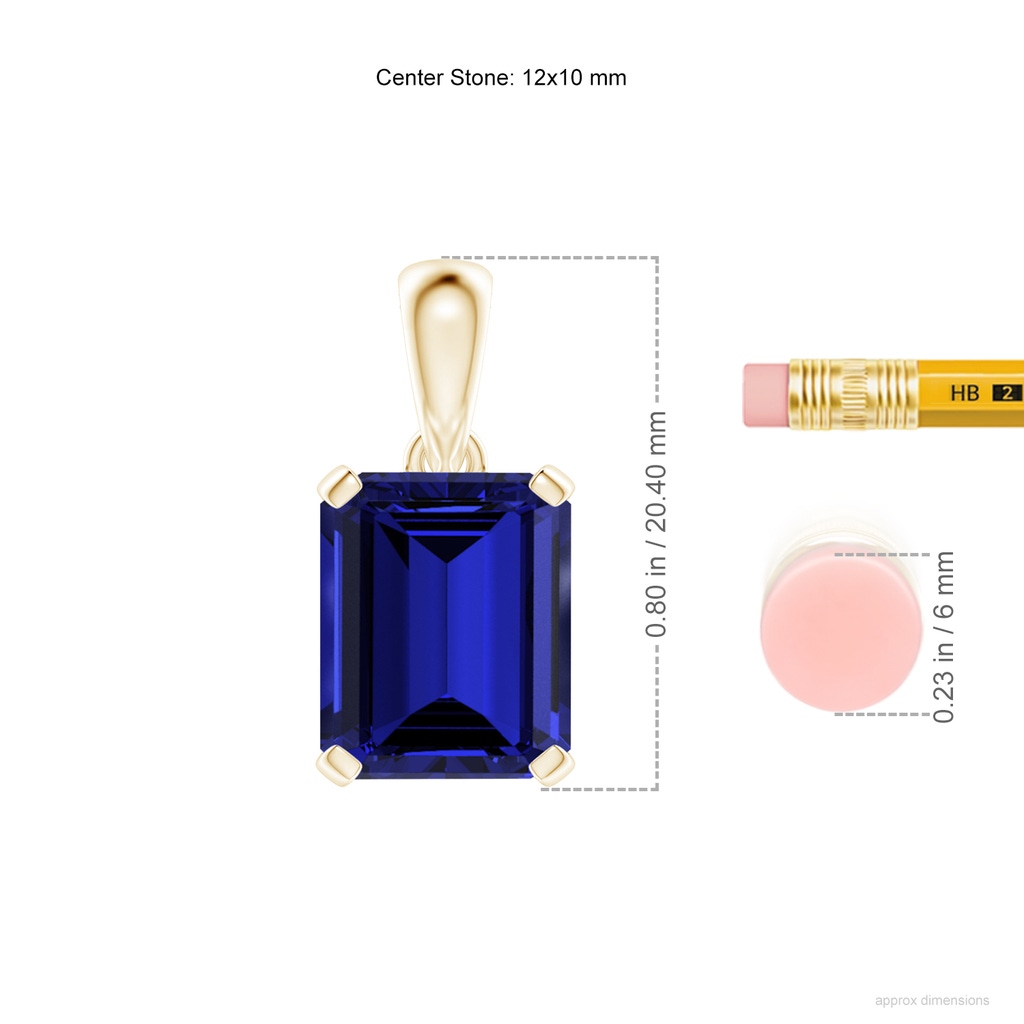 12x10mm Labgrown Lab-Grown Emerald-Cut Blue Sapphire Solitaire Pendant in Yellow Gold ruler