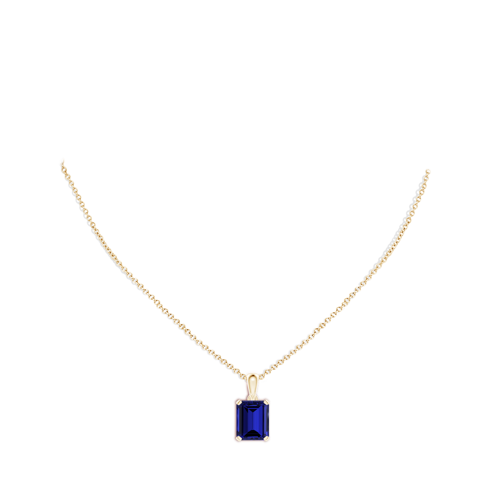 12x10mm Labgrown Lab-Grown Emerald-Cut Blue Sapphire Solitaire Pendant in Yellow Gold pen