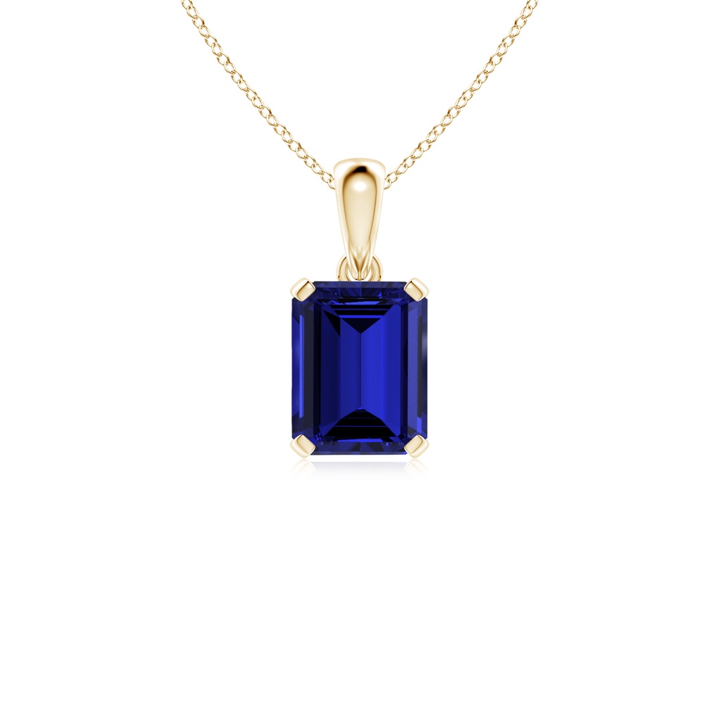 9x7mm Labgrown Lab-Grown Emerald-Cut Blue Sapphire Solitaire Pendant in Yellow Gold