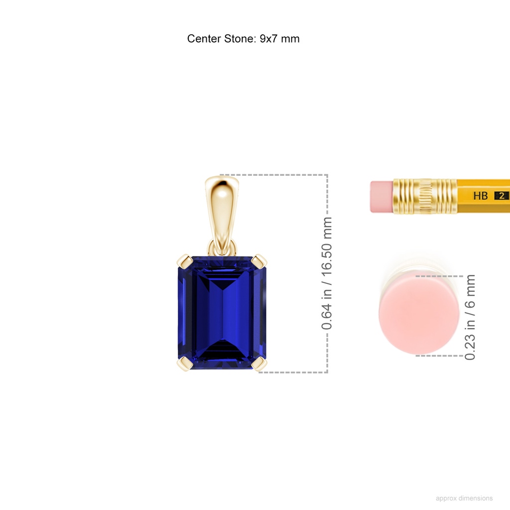 9x7mm Labgrown Lab-Grown Emerald-Cut Blue Sapphire Solitaire Pendant in Yellow Gold ruler