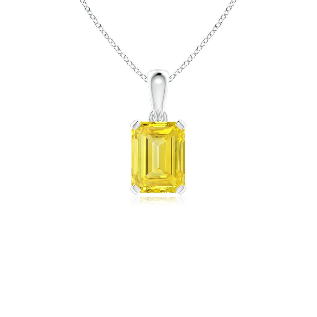 8x6mm Labgrown Emerald-Cut Lab-Grown Fancy Intense Yellow Diamond Solitaire Pendant in White Gold