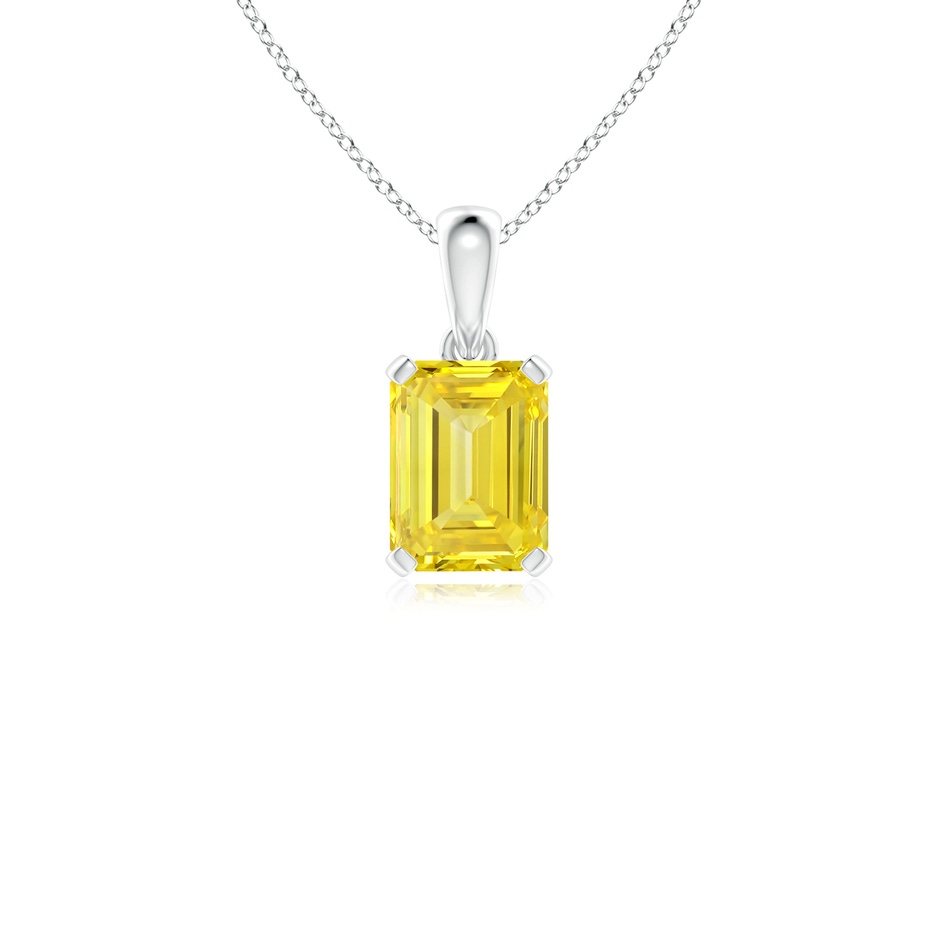 8x6mm Labgrown Emerald-Cut Lab-Grown Fancy Intense Yellow Diamond Solitaire Pendant in White Gold 