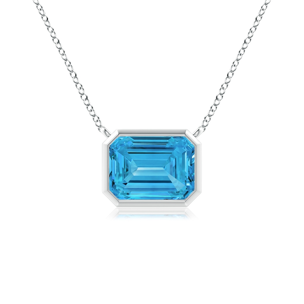 8x6mm Labgrown East-West Bezel-Set Emerald-Cut Lab-Grown Fancy Intense Blue Diamond Pendant in White Gold