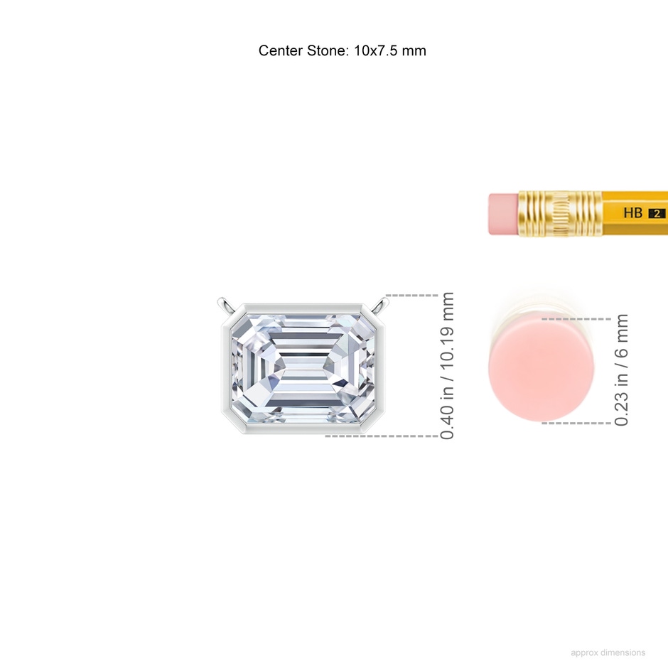 10x7.5mm FGVS Lab-Grown East-West Bezel-Set Emerald-Cut Diamond Pendant in S999 Silver ruler