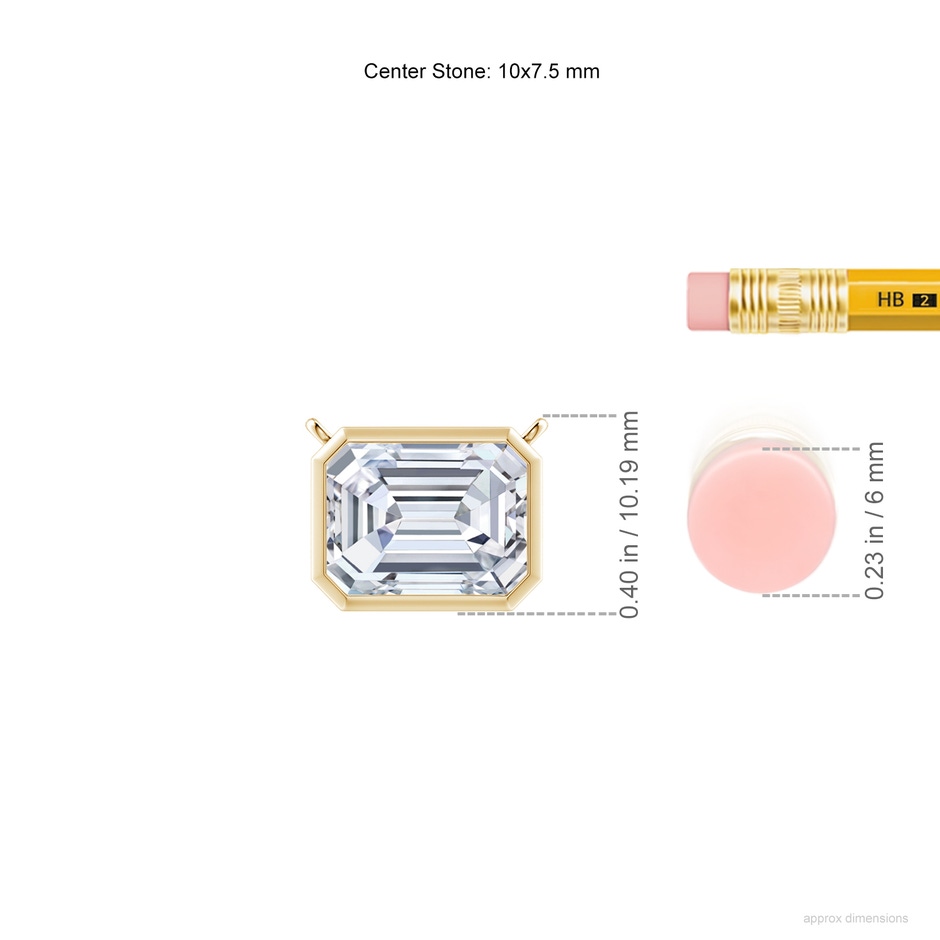 10x7.5mm FGVS Lab-Grown East-West Bezel-Set Emerald-Cut Diamond Pendant in Yellow Gold ruler