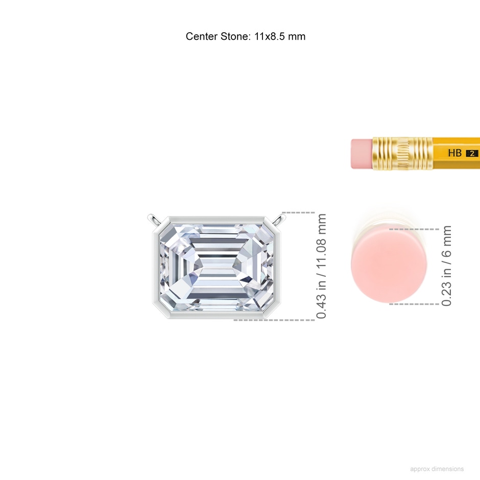 11x8.5mm FGVS Lab-Grown East-West Bezel-Set Emerald-Cut Diamond Pendant in P950 Platinum ruler