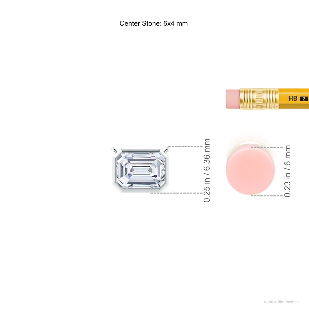 6x4mm FGVS Lab-Grown East-West Bezel-Set Emerald-Cut Diamond Pendant in White Gold ruler