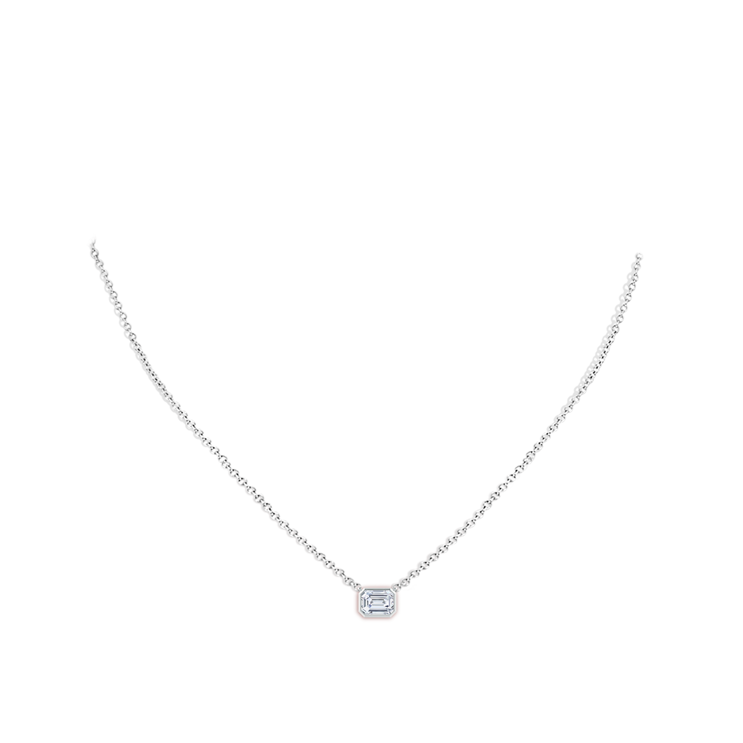 6x4mm FGVS Lab-Grown East-West Bezel-Set Emerald-Cut Diamond Pendant in White Gold - body_neck