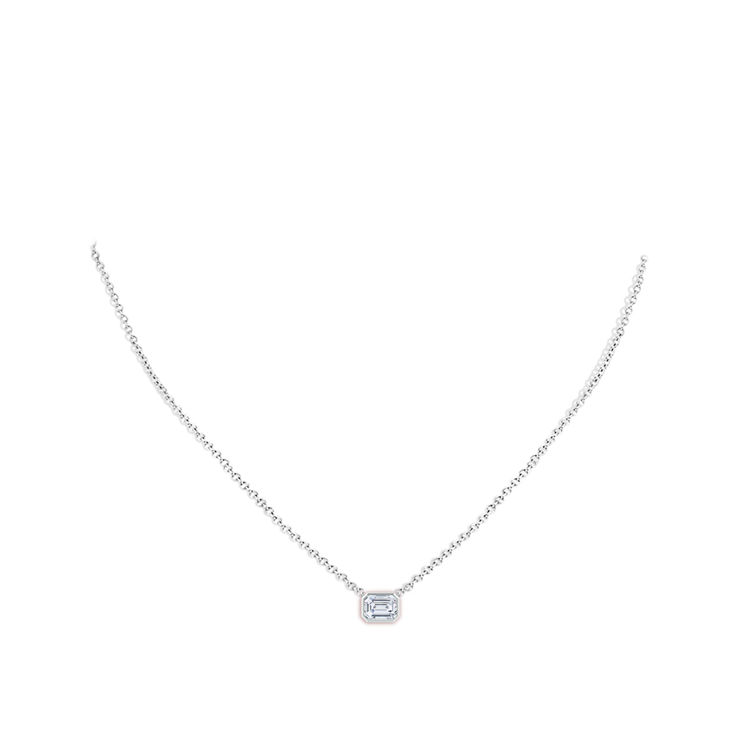 6x4mm FGVS Lab-Grown East-West Bezel-Set Emerald-Cut Diamond Pendant in White Gold - body_neck