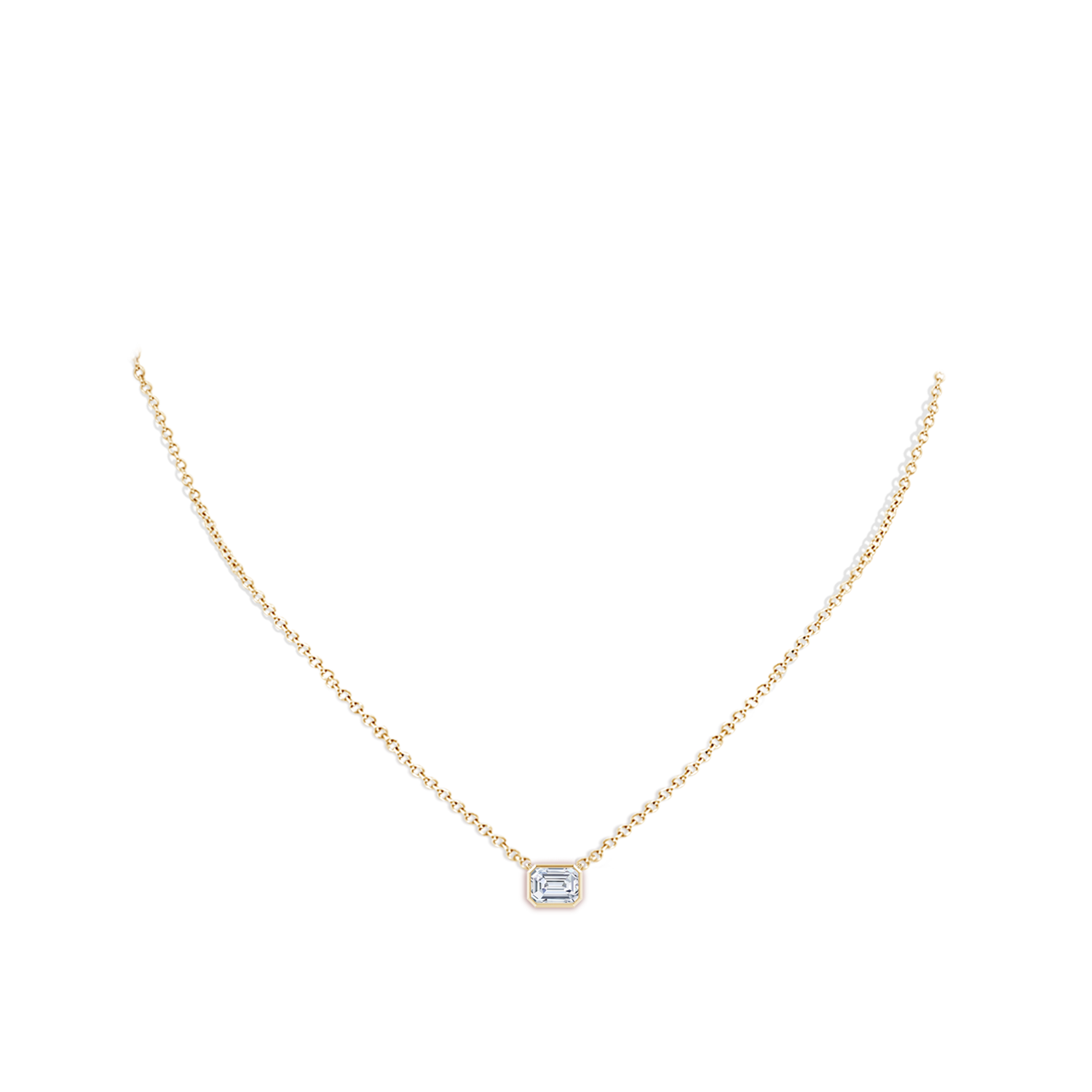 6x4mm FGVS Lab-Grown East-West Bezel-Set Emerald-Cut Diamond Pendant in Yellow Gold - body_neck