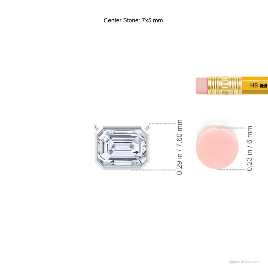 7x5mm FGVS Lab-Grown East-West Bezel-Set Emerald-Cut Diamond Pendant in P950 Platinum ruler