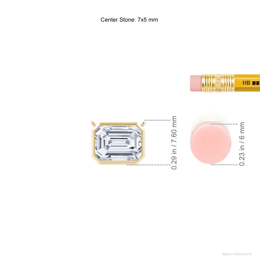 7x5mm FGVS Lab-Grown East-West Bezel-Set Emerald-Cut Diamond Pendant in Yellow Gold ruler