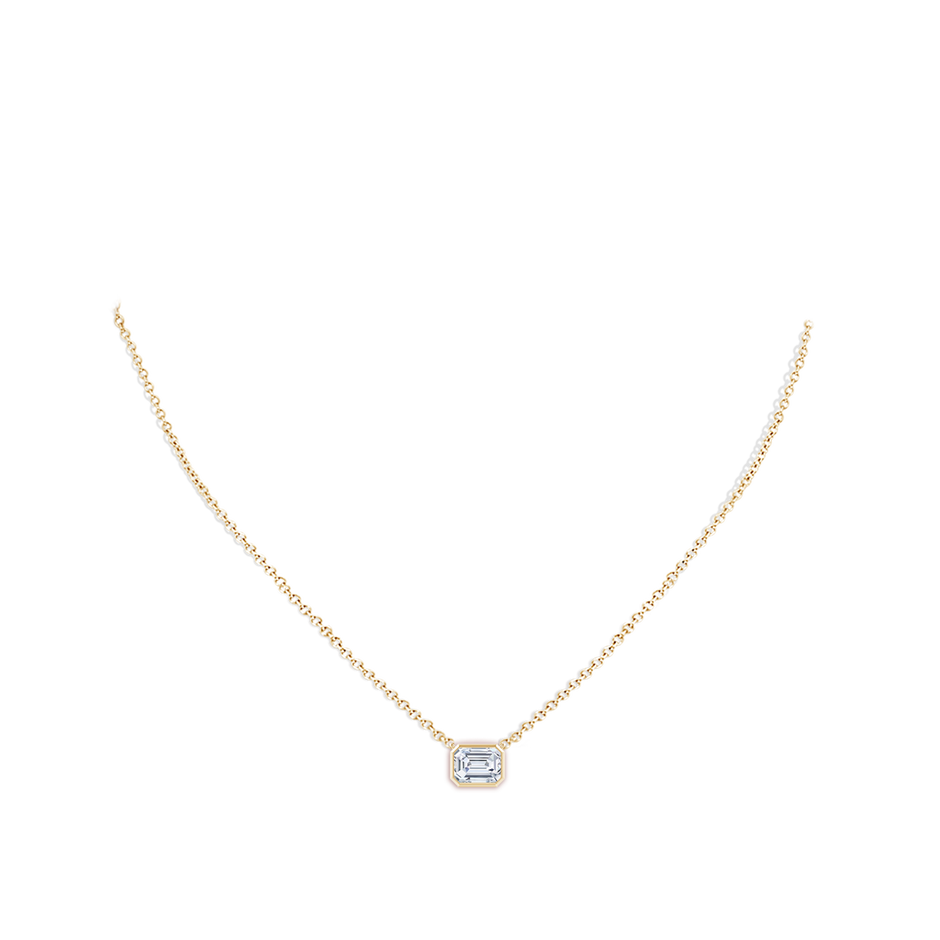 7x5mm FGVS Lab-Grown East-West Bezel-Set Emerald-Cut Diamond Pendant in Yellow Gold pen