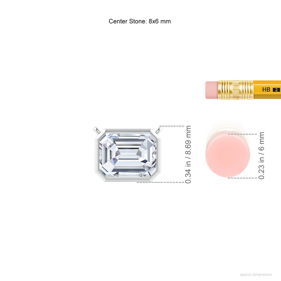 8x6mm FGVS Lab-Grown East-West Bezel-Set Emerald-Cut Diamond Pendant in P950 Platinum ruler