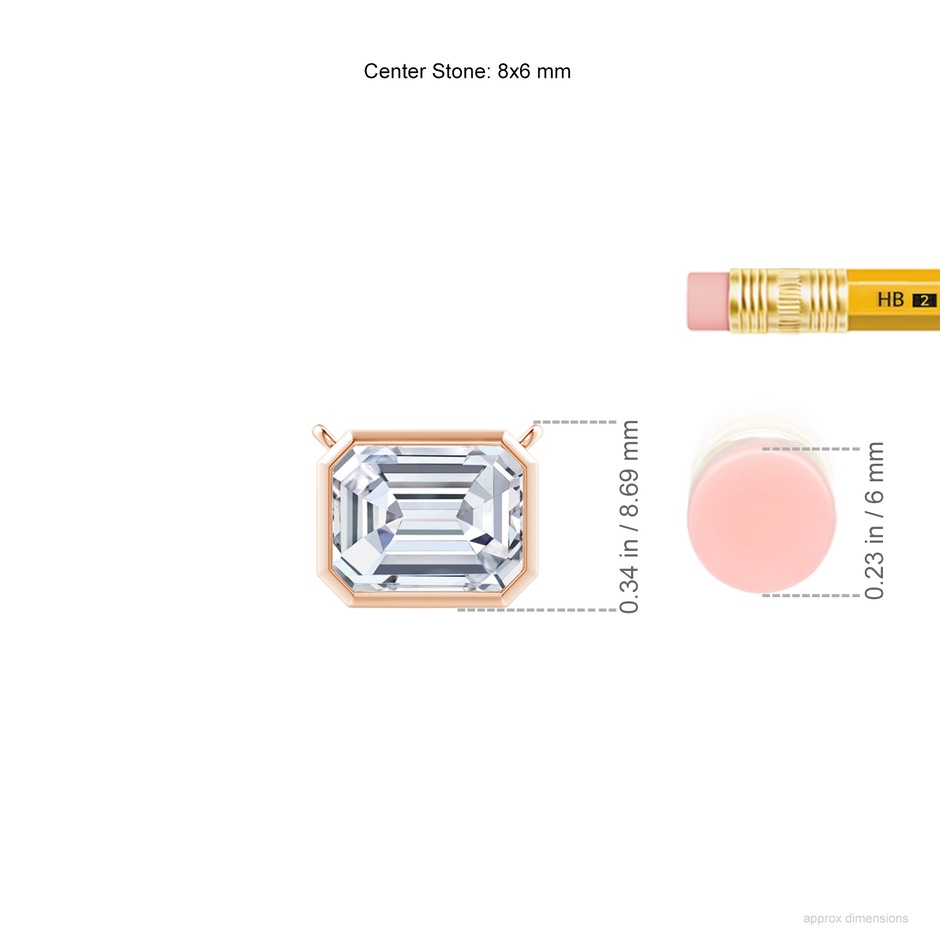 8x6mm FGVS Lab-Grown East-West Bezel-Set Emerald-Cut Diamond Pendant in Rose Gold ruler