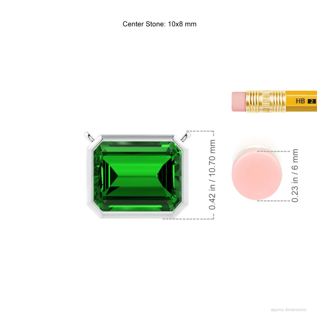 10x8mm Labgrown Lab-Grown East-West Bezel-Set Emerald-Cut Emerald Pendant in P950 Platinum ruler