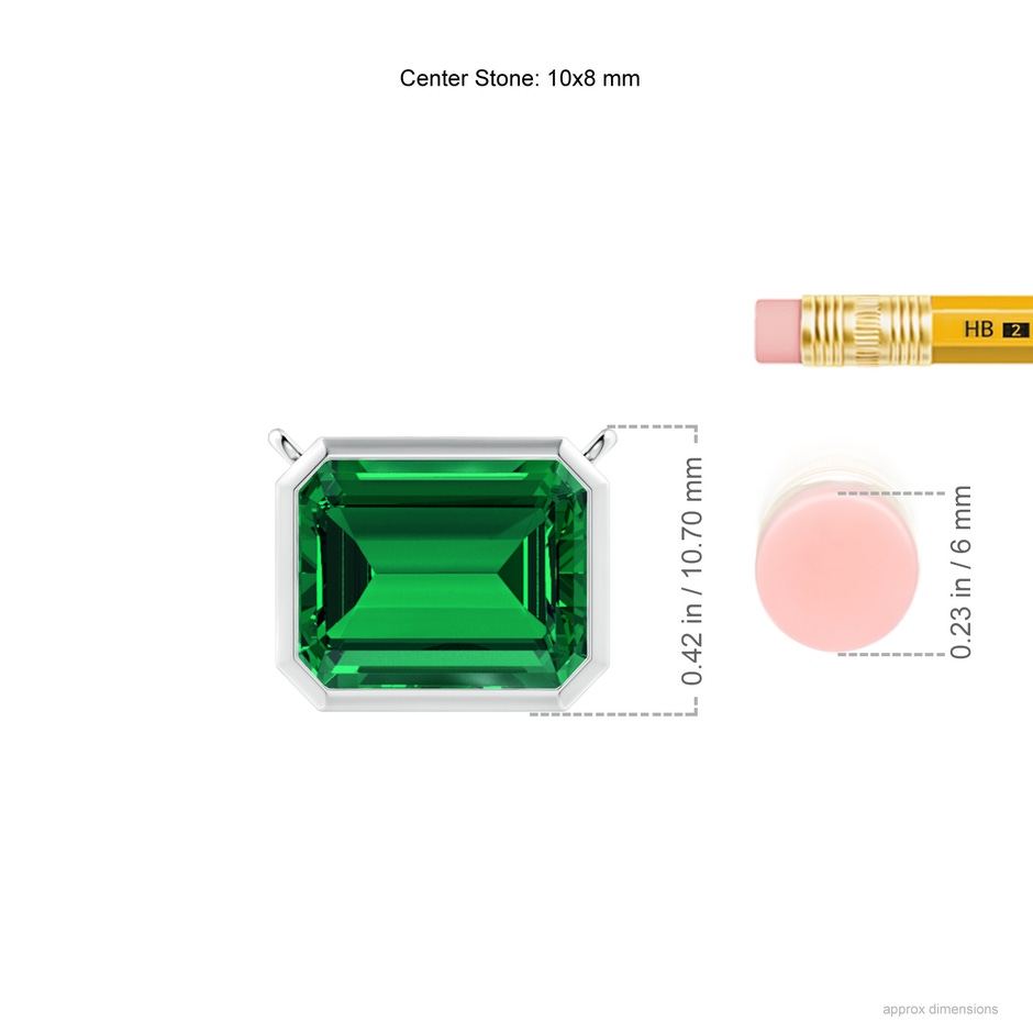 10x8mm Labgrown Lab-Grown East-West Bezel-Set Emerald-Cut Emerald Pendant in P950 Platinum ruler