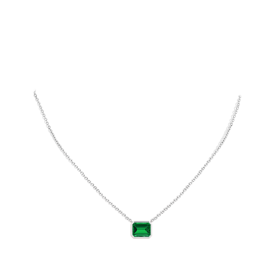 10x8mm Labgrown Lab-Grown East-West Bezel-Set Emerald-Cut Emerald Pendant in P950 Platinum pen