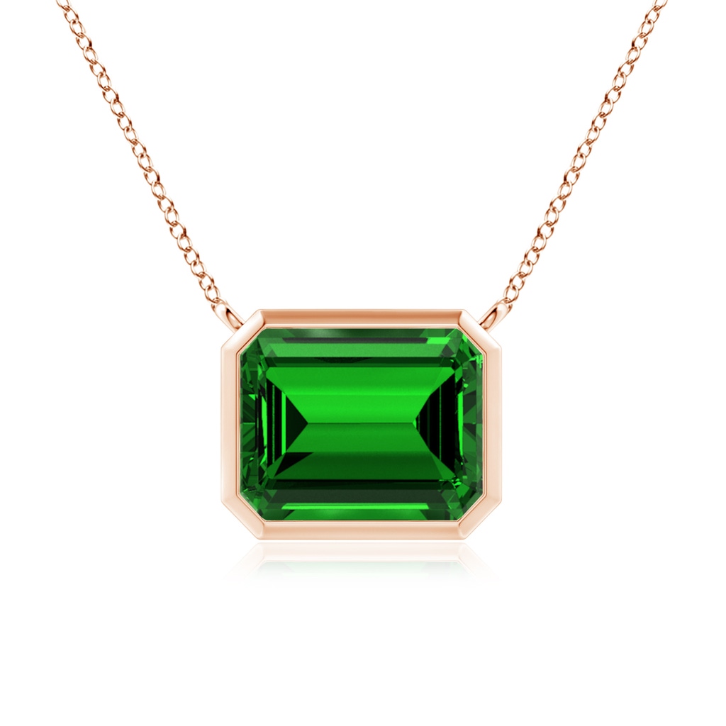 10x8mm Labgrown Lab-Grown East-West Bezel-Set Emerald-Cut Emerald Pendant in Rose Gold