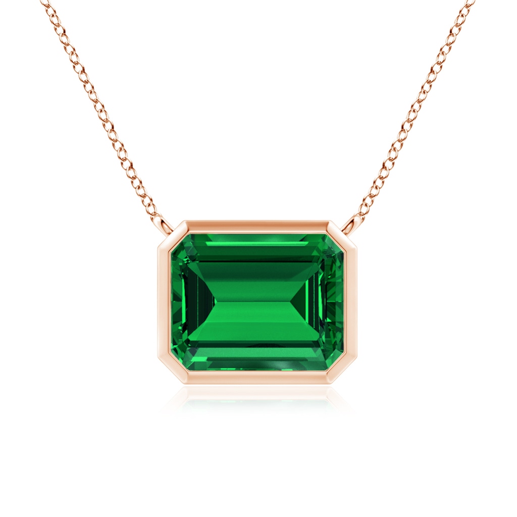 10x8mm Labgrown Lab-Grown East-West Bezel-Set Emerald-Cut Emerald Pendant in Rose Gold