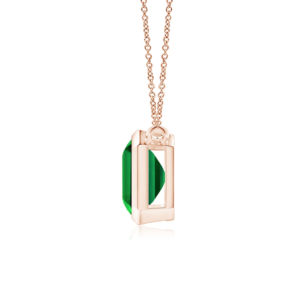 10x8mm Labgrown Lab-Grown East-West Bezel-Set Emerald-Cut Emerald Pendant in Rose Gold - side 199