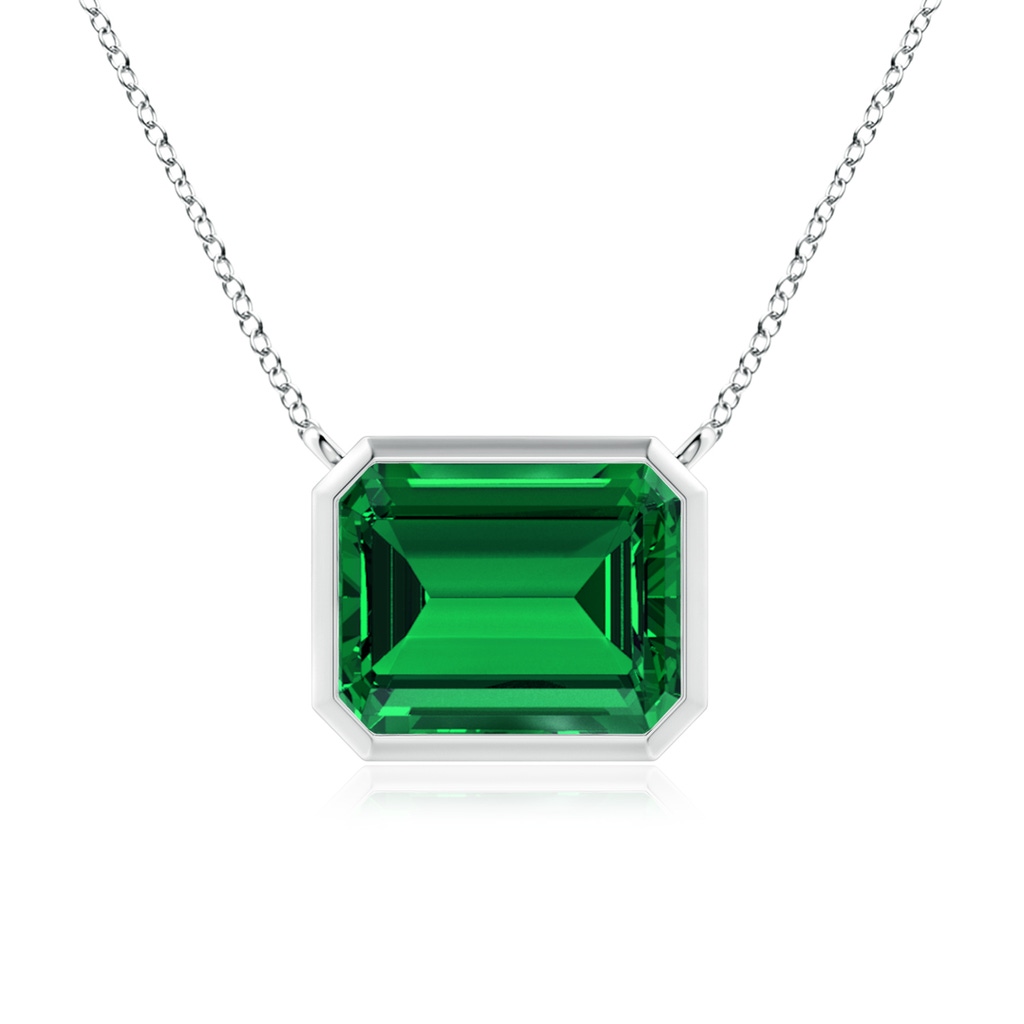 10x8mm Labgrown Lab-Grown East-West Bezel-Set Emerald-Cut Emerald Pendant in S999 Silver