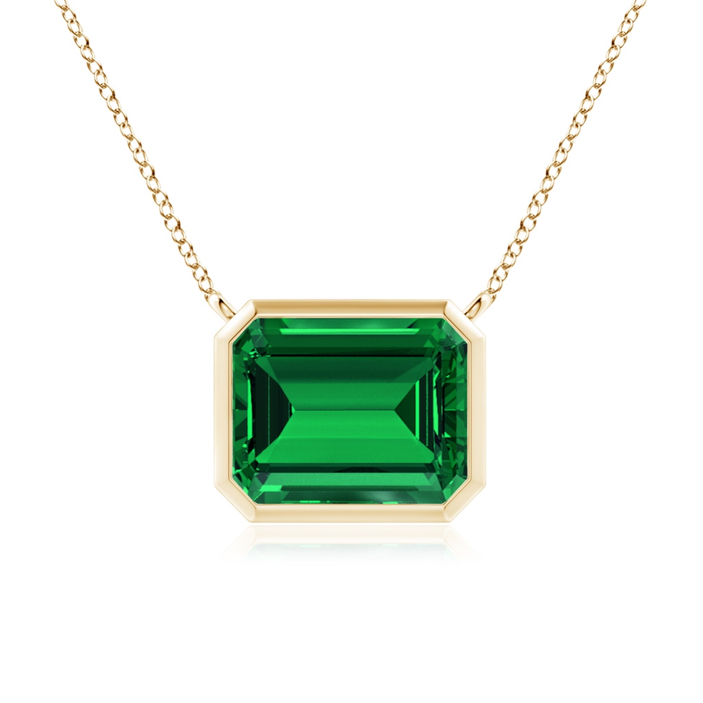 10x8mm Labgrown Lab-Grown East-West Bezel-Set Emerald-Cut Emerald Pendant in Yellow Gold 