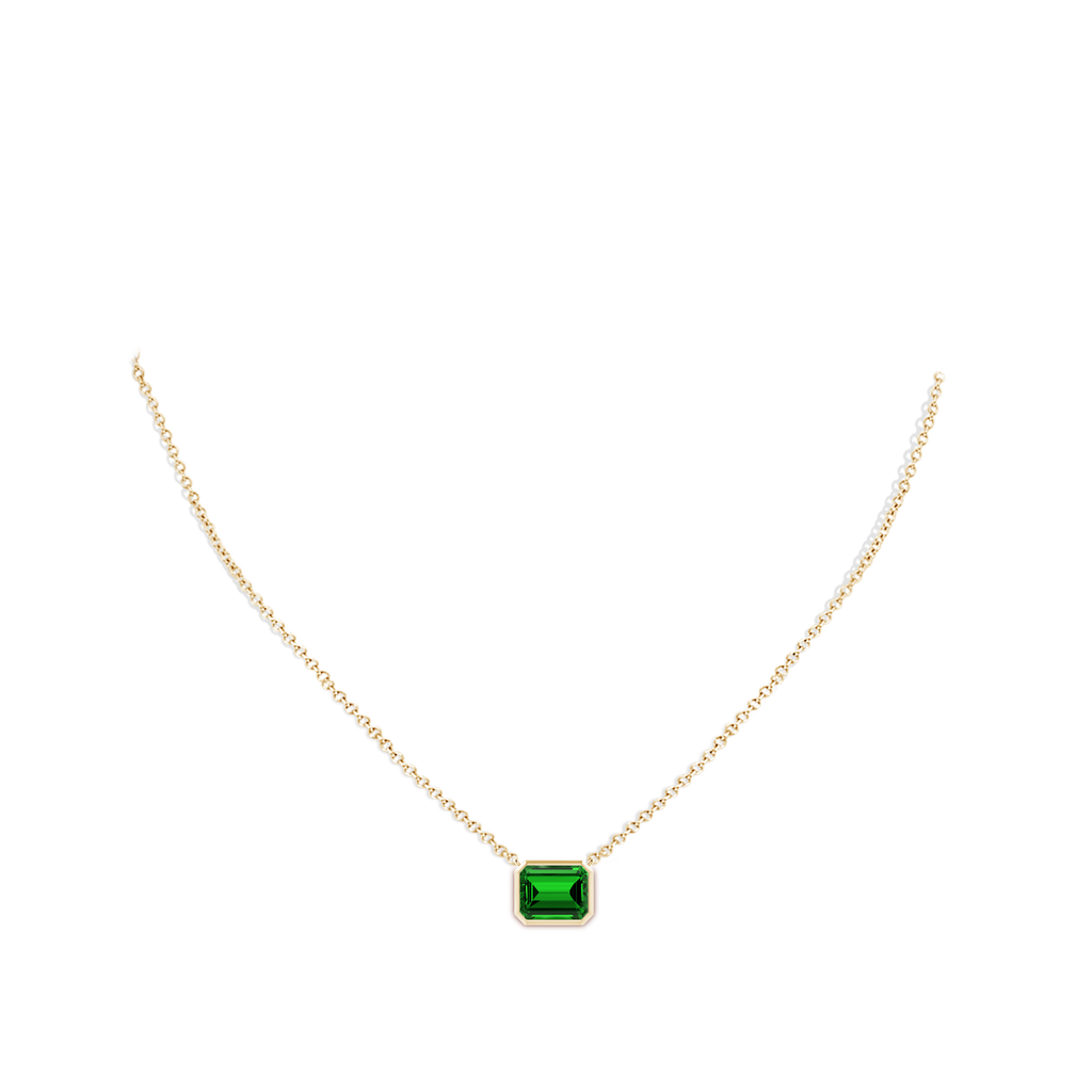 10x8mm Labgrown Lab-Grown East-West Bezel-Set Emerald-Cut Emerald Pendant in Yellow Gold pen