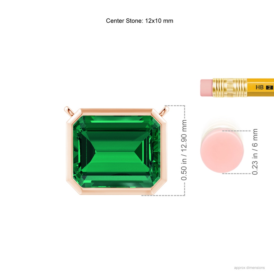 12x10mm Labgrown Lab-Grown East-West Bezel-Set Emerald-Cut Emerald Pendant in 18K Rose Gold ruler