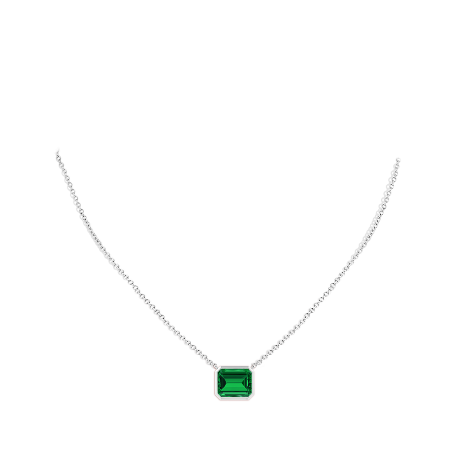 12x10mm Labgrown Lab-Grown East-West Bezel-Set Emerald-Cut Emerald Pendant in S999 Silver pen