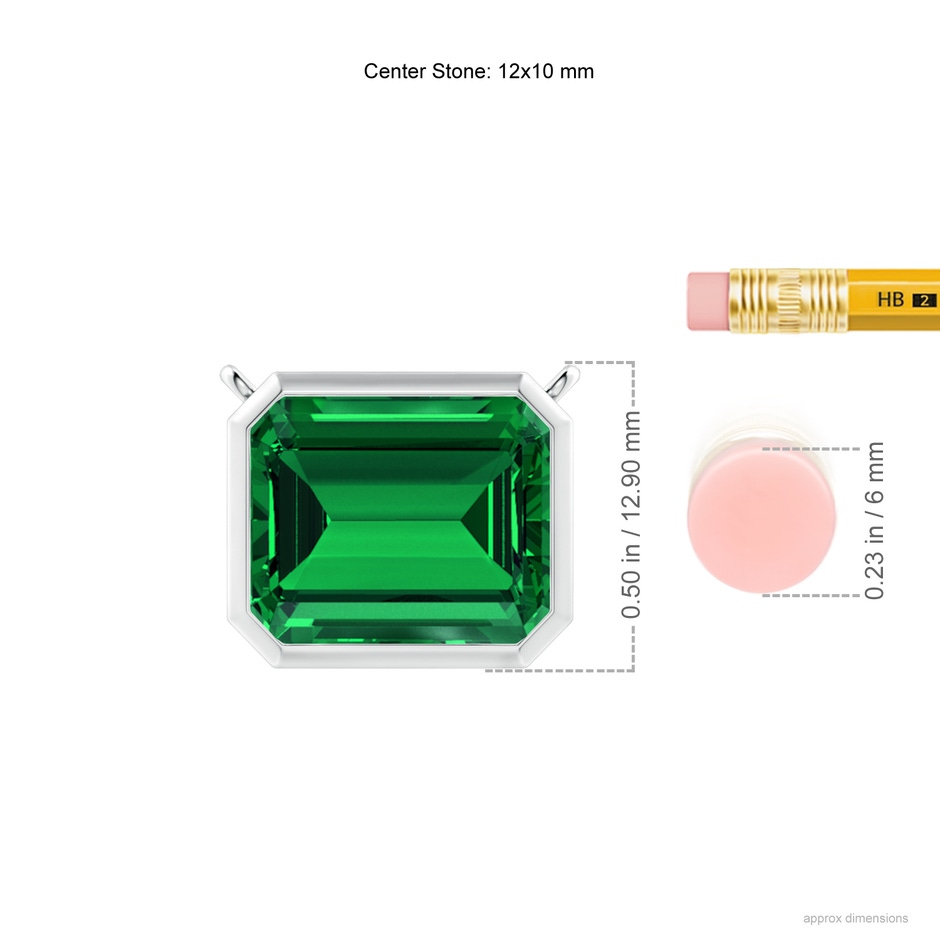 12x10mm Labgrown Lab-Grown East-West Bezel-Set Emerald-Cut Emerald Pendant in White Gold ruler