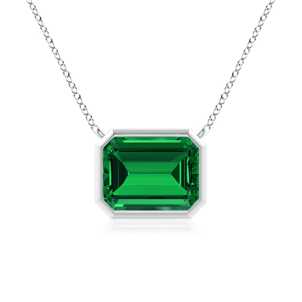 9x7mm Labgrown Lab-Grown East-West Bezel-Set Emerald-Cut Emerald Pendant in P950 Platinum