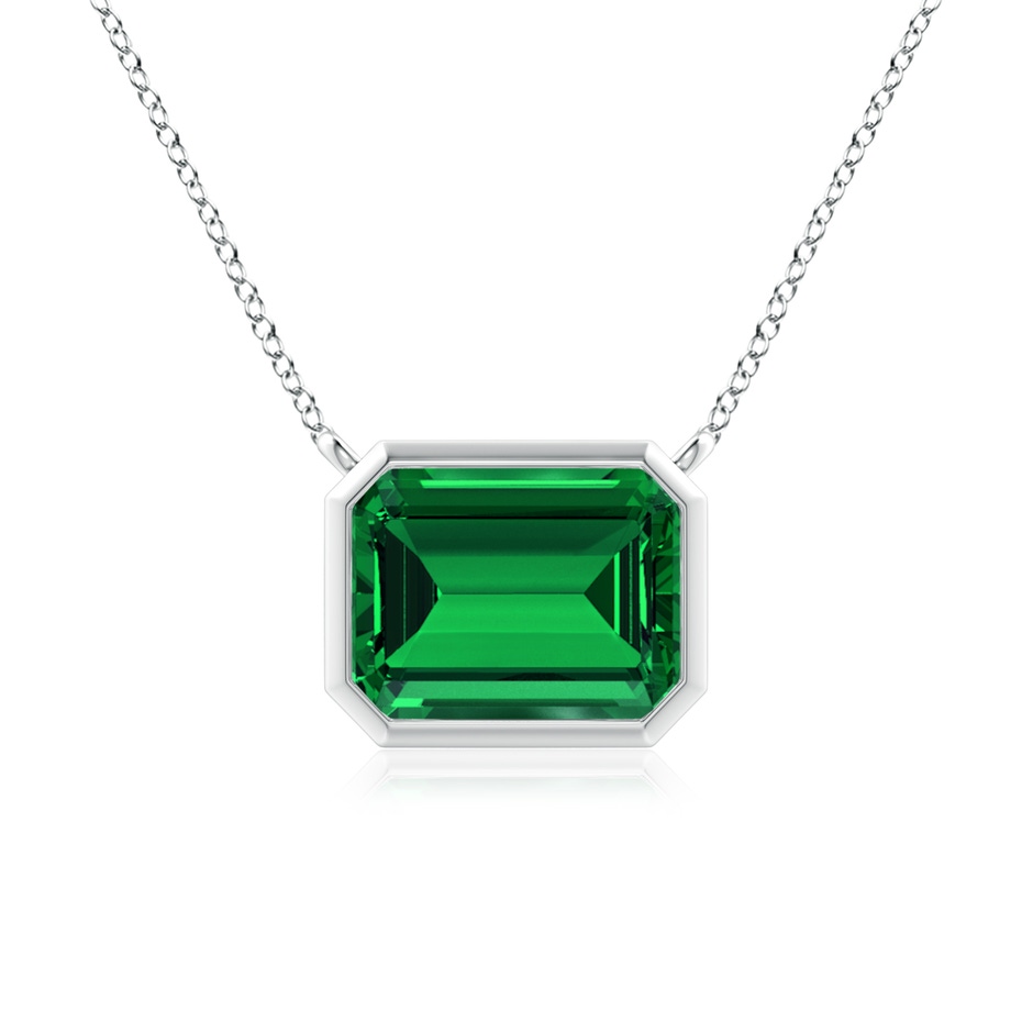 9x7mm Labgrown Lab-Grown East-West Bezel-Set Emerald-Cut Emerald Pendant in P950 Platinum 