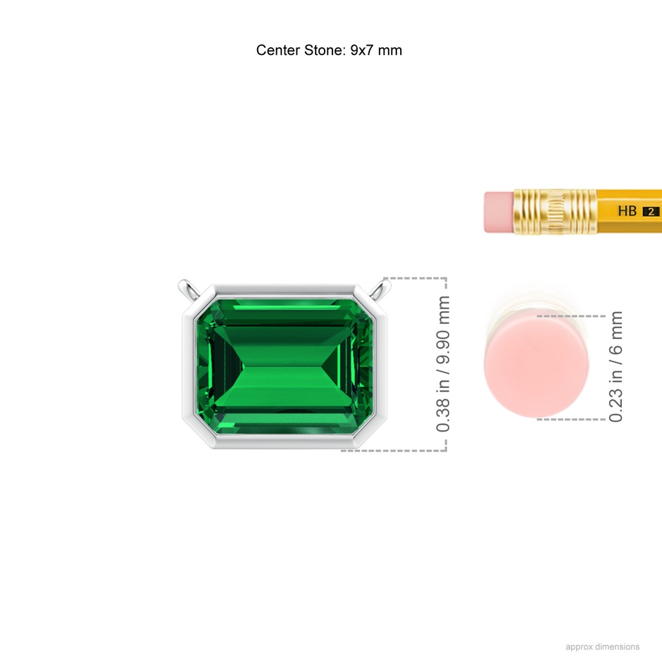 9x7mm Labgrown Lab-Grown East-West Bezel-Set Emerald-Cut Emerald Pendant in P950 Platinum ruler