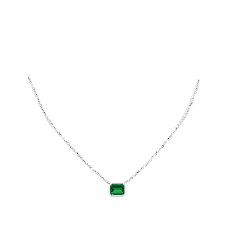 9x7mm Labgrown Lab-Grown East-West Bezel-Set Emerald-Cut Emerald Pendant in P950 Platinum pen