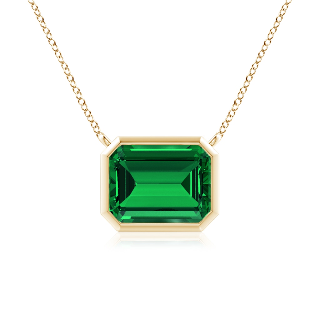 9x7mm Labgrown Lab-Grown East-West Bezel-Set Emerald-Cut Emerald Pendant in Yellow Gold 