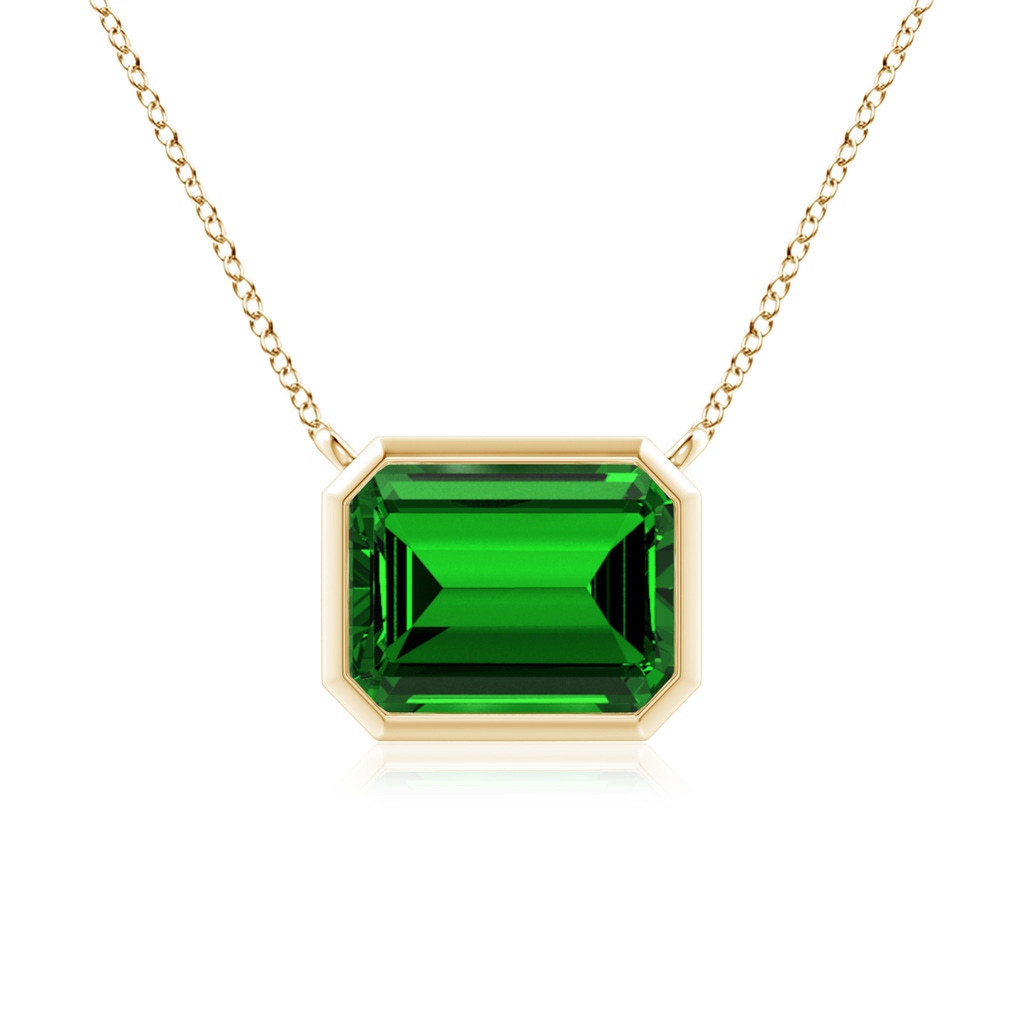 9x7mm Labgrown Lab-Grown East-West Bezel-Set Emerald-Cut Emerald Pendant in Yellow Gold