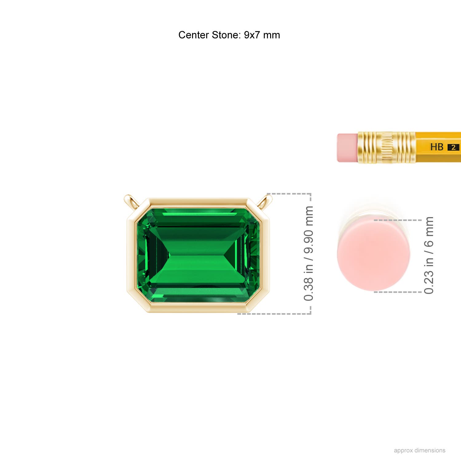 9x7mm Labgrown Lab-Grown East-West Bezel-Set Emerald-Cut Emerald Pendant in Yellow Gold - ruler