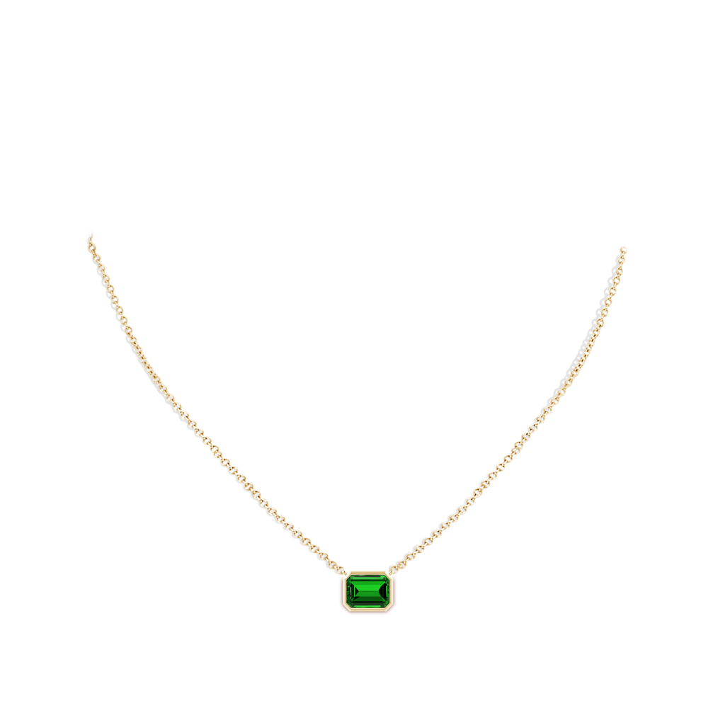 9x7mm Labgrown Lab-Grown East-West Bezel-Set Emerald-Cut Emerald Pendant in Yellow Gold pen