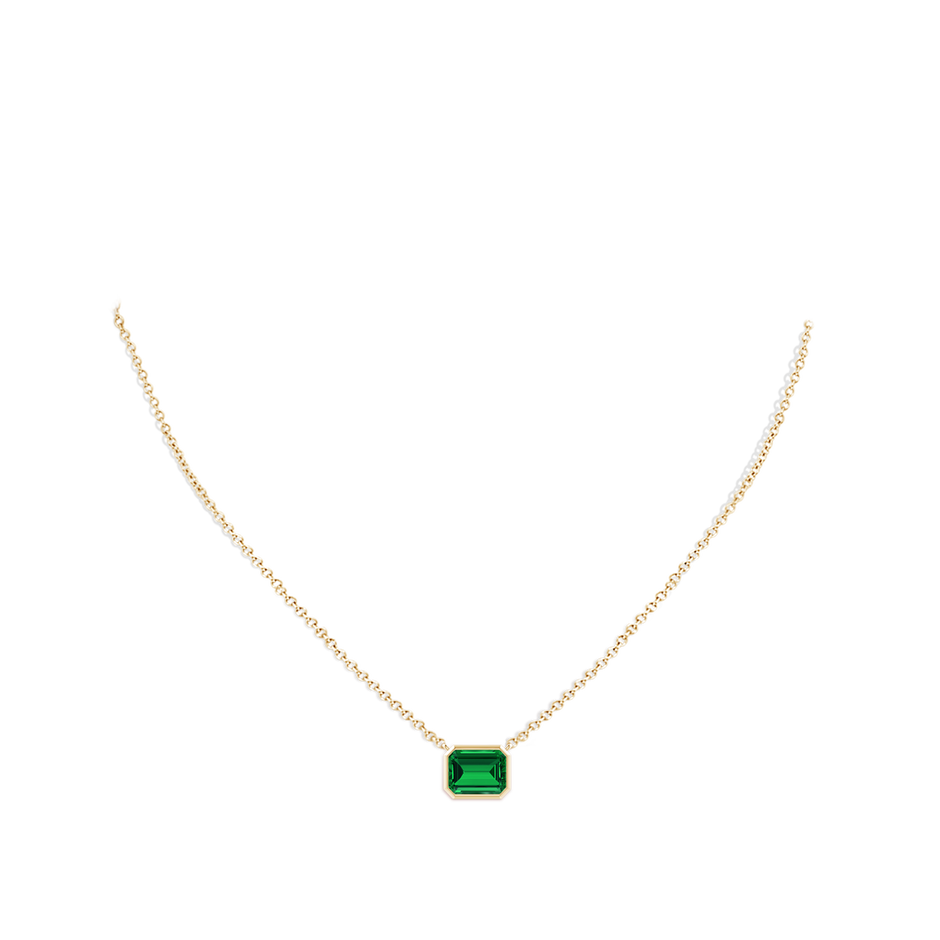 9x7mm Labgrown Lab-Grown East-West Bezel-Set Emerald-Cut Emerald Pendant in Yellow Gold pen