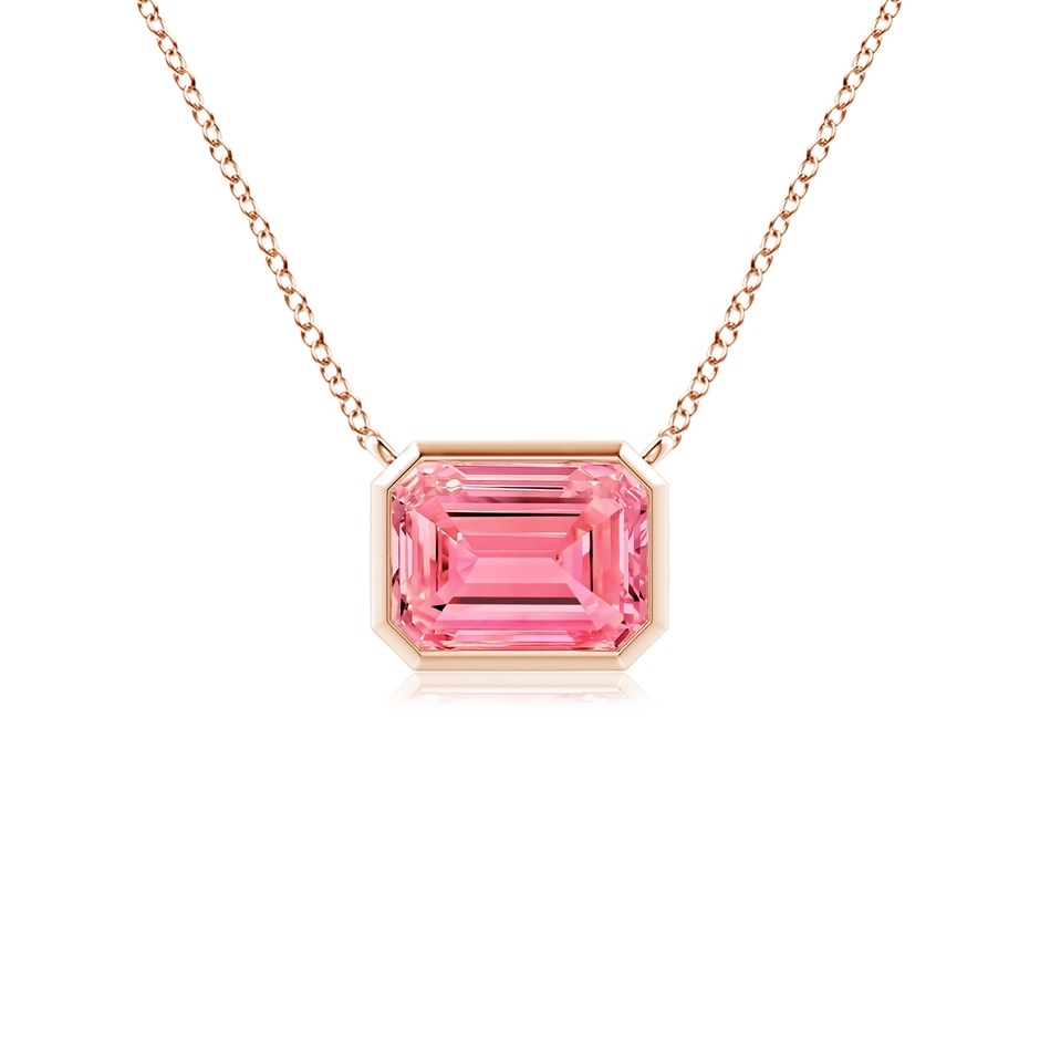 7x5mm Labgrown East-West Bezel-Set Emerald-Cut Lab-Grown Fancy Intense Pink Diamond Pendant in Rose Gold 