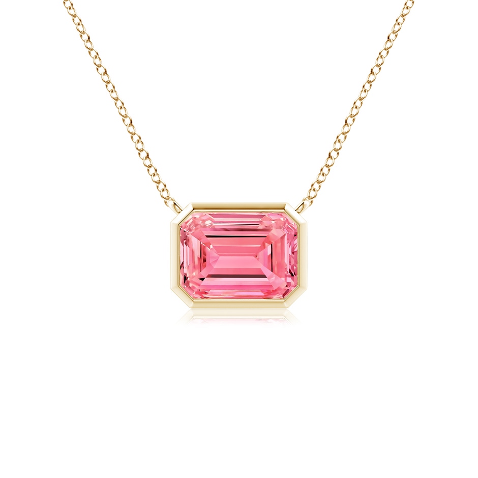 7x5mm Labgrown East-West Bezel-Set Emerald-Cut Lab-Grown Fancy Intense Pink Diamond Pendant in Yellow Gold 