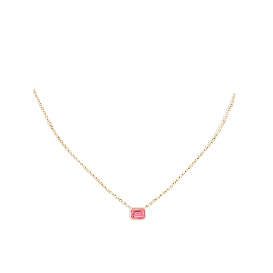 7x5mm Labgrown East-West Bezel-Set Emerald-Cut Lab-Grown Fancy Intense Pink Diamond Pendant in Yellow Gold pen