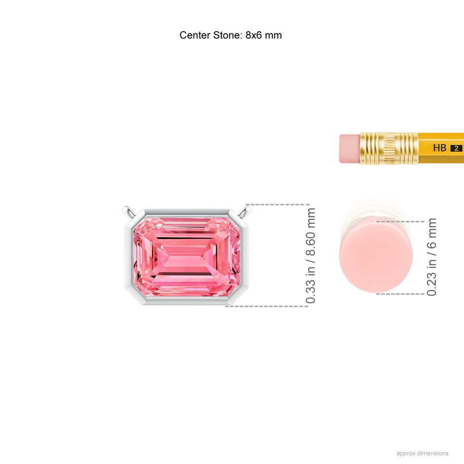 8x6mm Labgrown East-West Bezel-Set Emerald-Cut Lab-Grown Fancy Intense Pink Diamond Pendant in P950 Platinum ruler