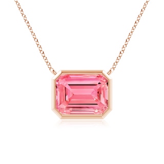 9x7mm Labgrown East-West Bezel-Set Emerald-Cut Lab-Grown Fancy Intense Pink Diamond Pendant in Rose Gold