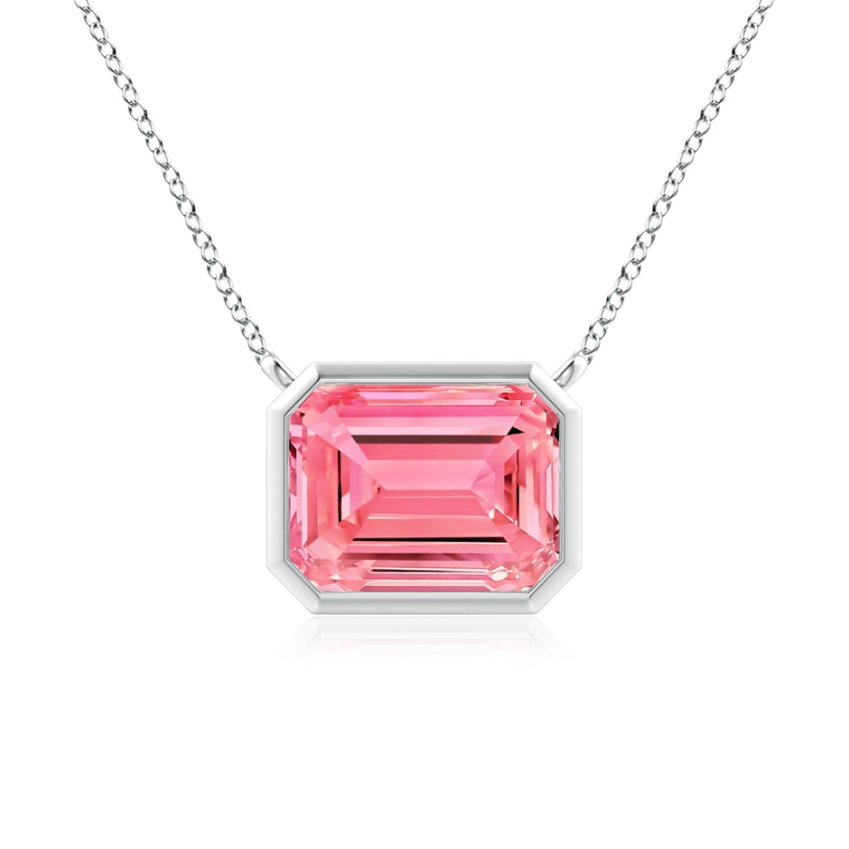 9x7mm Labgrown East-West Bezel-Set Emerald-Cut Lab-Grown Fancy Intense Pink Diamond Pendant in White Gold 