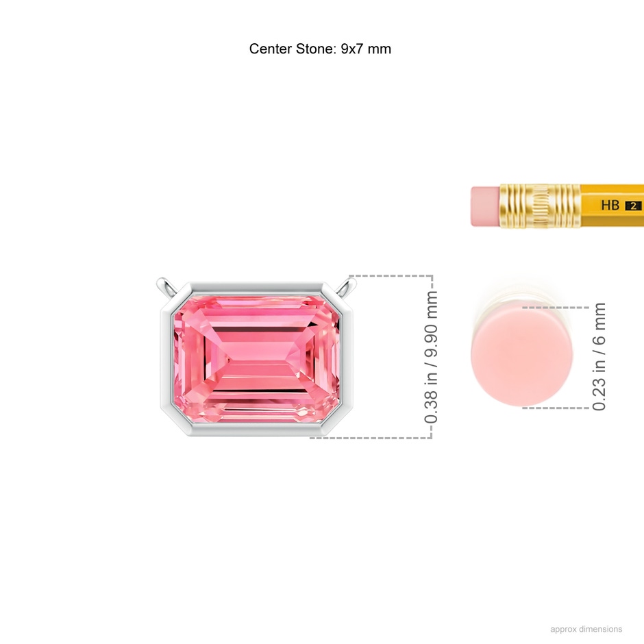 9x7mm Labgrown East-West Bezel-Set Emerald-Cut Lab-Grown Fancy Intense Pink Diamond Pendant in White Gold ruler